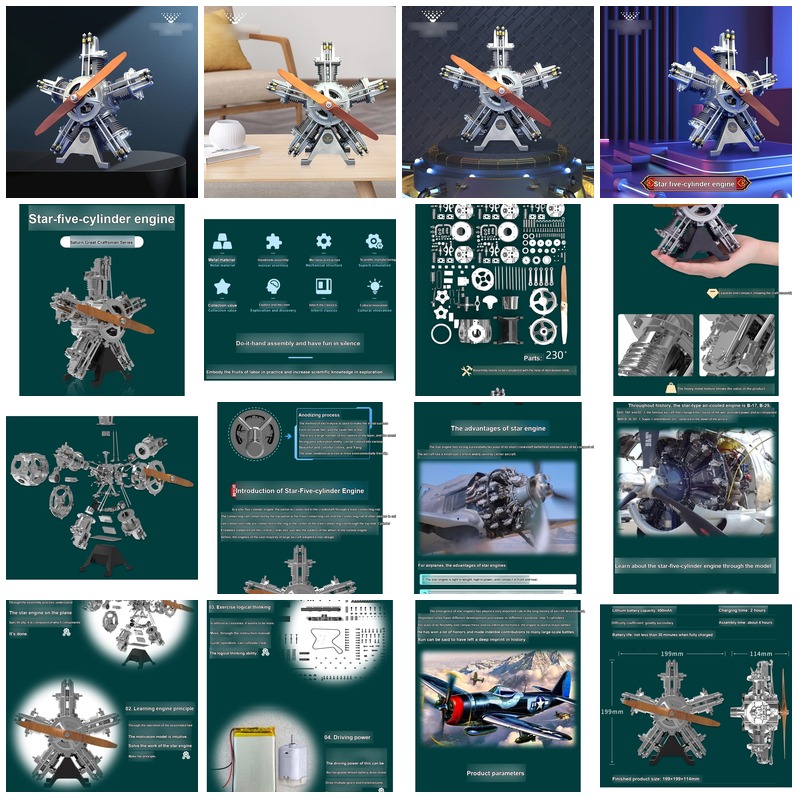 Model Kit Engine - 3D DIY Radial Five-Cylinder Engine Metal